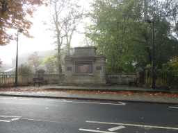 Oblique front view of Fence Houses War Memorial from across road January 2017